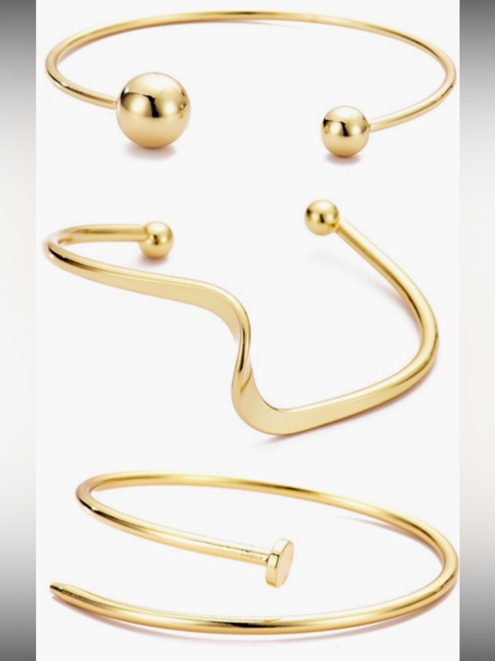 Gold  Adornia three Open Cuff Bracelet Set - Picture 2 of 8